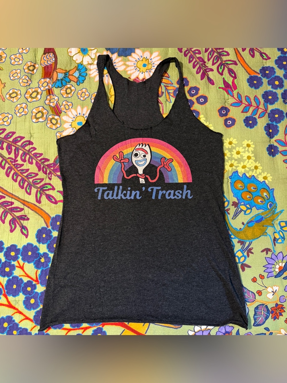 Fifth Sun Dark Heather 'Talkin' Trash' Rainbow Graphic Racerback Tank